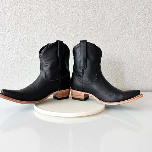 Lane EMMA JANE Womens Cowboy Bootie 7 Black Leather Western Cowgirl Short Boots - Picture 7 of 10